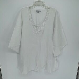 August Silk Women's White Crochet Lace Trim Linen Boho Tunic Top Plus Size 1X